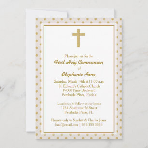Invitation Communion beige avec Pois d'or