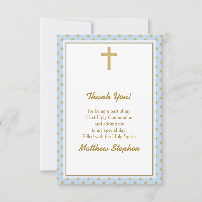 Invitation Communion bleu avec Pois d'or (Devant)