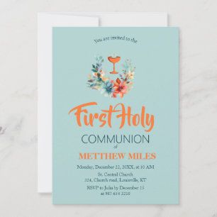 Invitation Communion catholique florale minimaliste