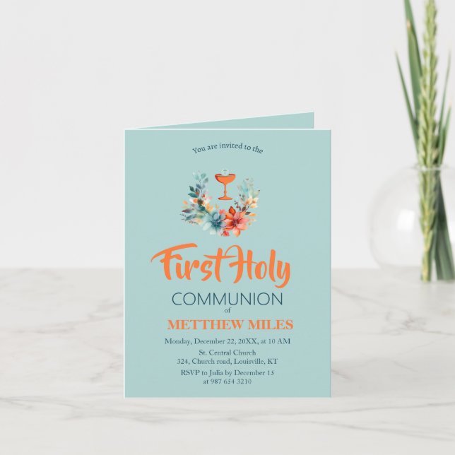 Invitation Communion catholique florale minimaliste (Devant)