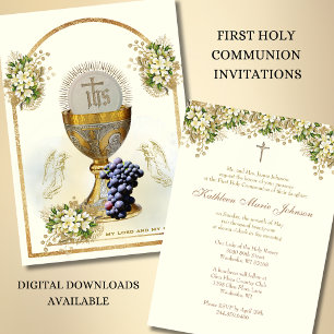 Invitation Communion catholique traditionnelle florale