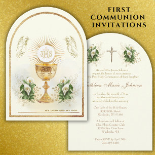 Invitation Communion catholique traditionnelle florale