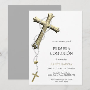 Invitation Communion Classy Or & Croix Bleue