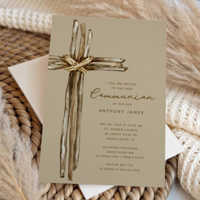 Invitation Communion Croix Rustique (Créateur téléchargé)