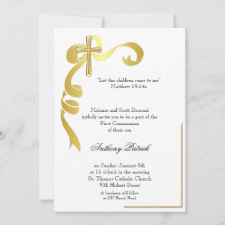 Invitation Communion de croix de ruban d'or