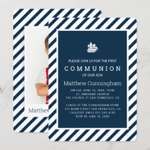 Invitation communion des rayures nautiques moderne