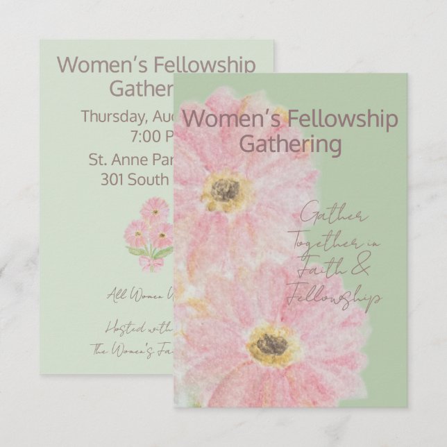 Invitation Communion Féminine | Gerbera Daisy Rose Plat  (Devant / Derrière)