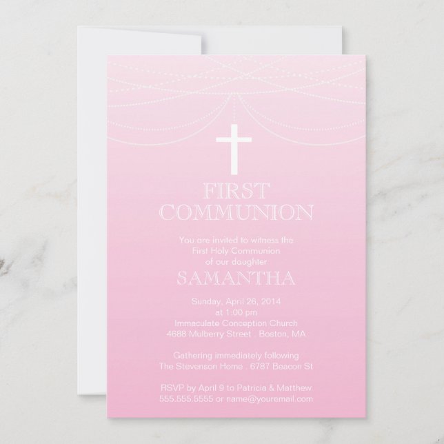 Invitation Communion moderne Pink Ombre Garland (Devant)
