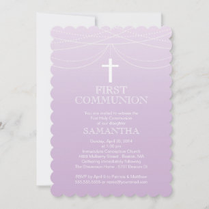 Invitation Communion moderne violette Ombre Garland Cross