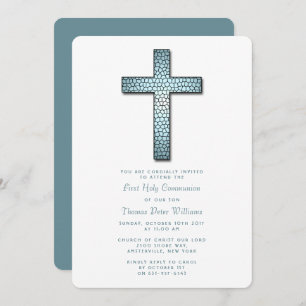 Invitation Communion ou confirmation de Crucifix en verre ten