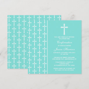 Invitation Communion Ou Confirmation Turquoise Croisée