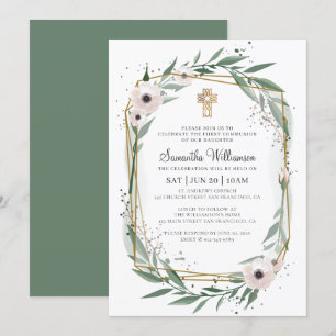 Invitation Communion Pour Sa Croix Florale Géométrique Modern