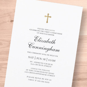 Invitation Communion pour son minimaliste avec Faux Gold Cros