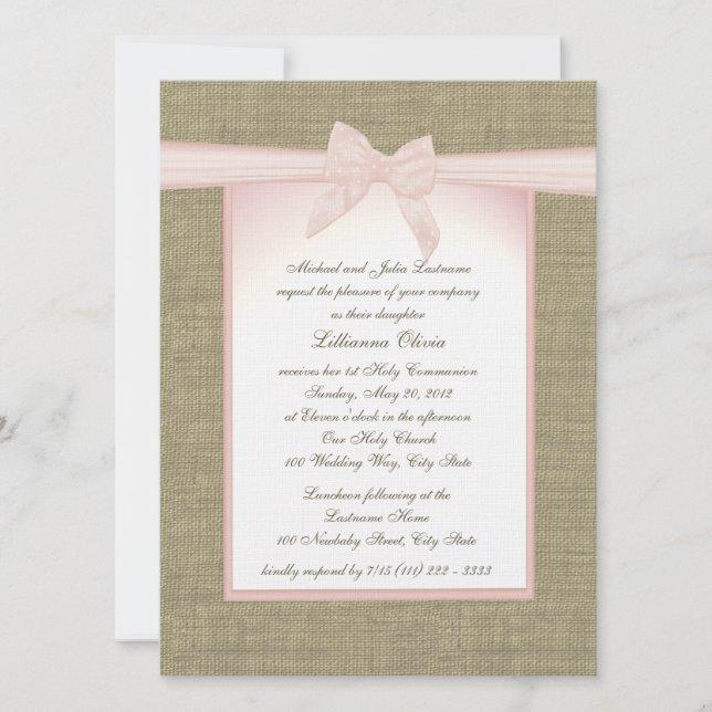 Invitation Communion rose boule Burlap (Devant)