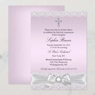 Invitation Communion Sainte Croix et Ruban Rose