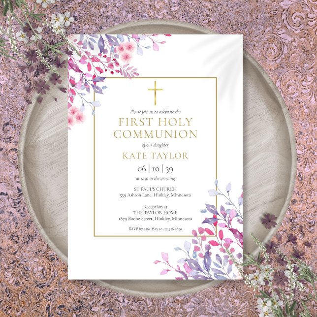 Invitation Communion sainte Florale fleur sauvage (Wildflowers Floral First Holy Communion Invitation)
