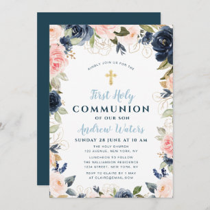 Invitation communion sainte marine et florale rousse