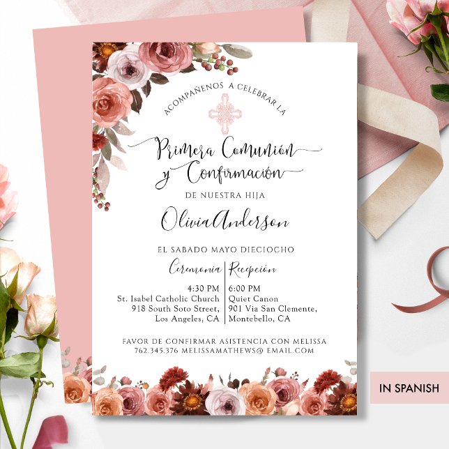 Invitation Communion solennelle & Confirmation Fleurs en espa (Créateur téléchargé)