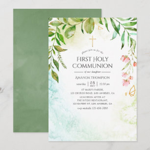 Invitation Communion solennelle de verdure cristalline géomét