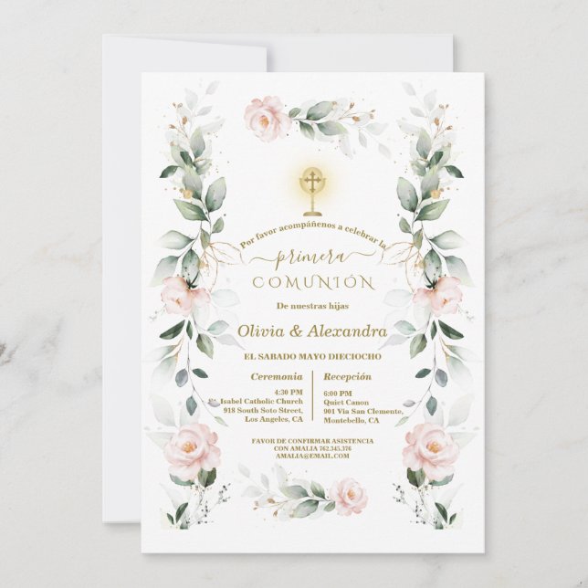 Invitation Communion Solennelle Jumelles Première Communion F (Devant)