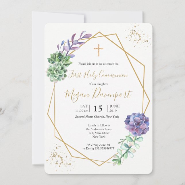 Invitation Communion Succulente pourpre (Devant)