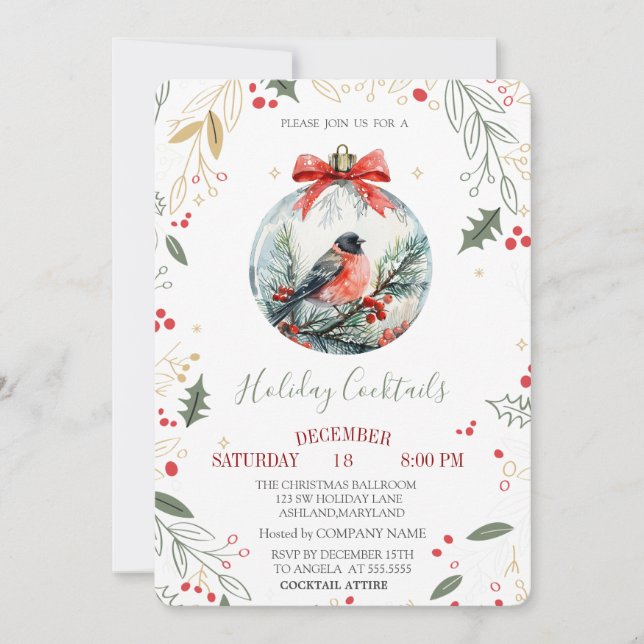 Invitation Compagnie de Boules de Noël Cardinal Oiseau Baie d (Devant)