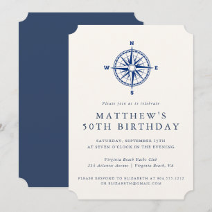 Invitation Compas nautique élégant pour fête d'anniversaire a