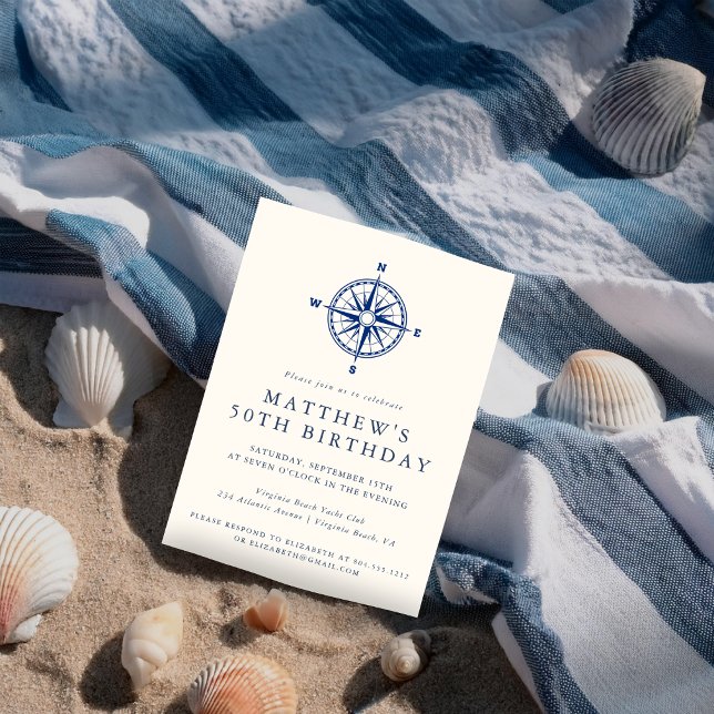 Invitation Compas nautique élégant pour fête d'anniversaire a (Créateur téléchargé)