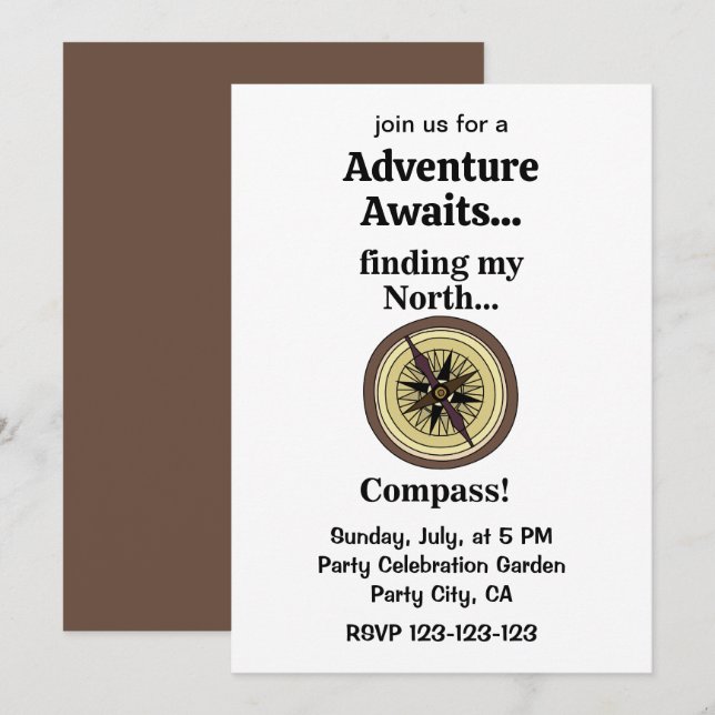 Invitation Compass Instrument Funny Adventure Awaits  (Devant / Derrière)