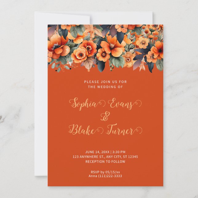 Invitation Composition de fleurs sauvages orange Mariage Oran (Devant)