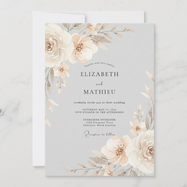 Invitation Composition florale beige pour mariage (Devant)