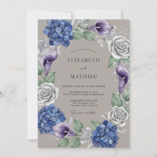 Invitation Composition florale bleue luxuriante pour mariage