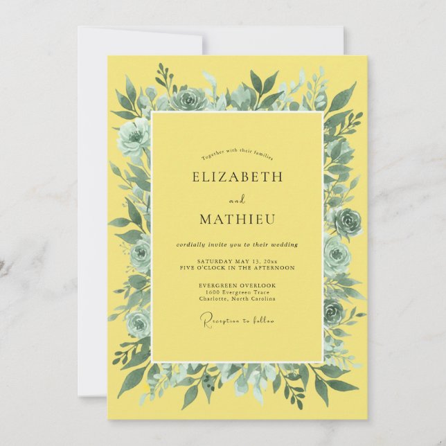 Invitation Composition florale de sauge jaune pour mariage (Devant)