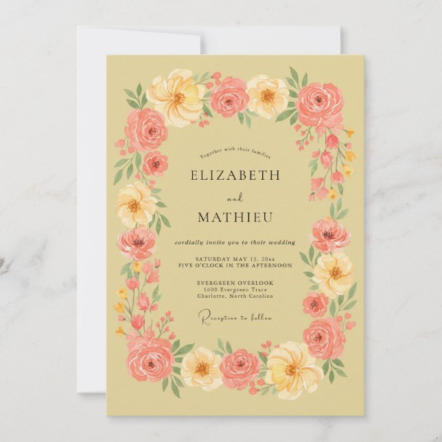 Invitation Composition florale mariage Coral Blush (Devant)