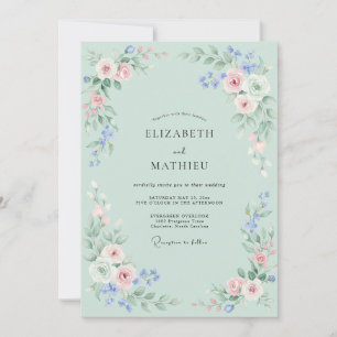 Invitation Composition Florale Mariage Rose Menthe