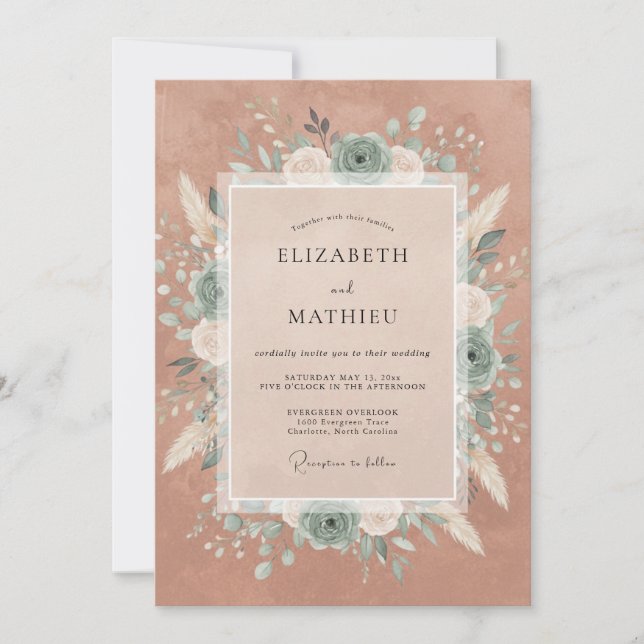 Invitation Composition florale mariage Rose poussiéreuse (Devant)
