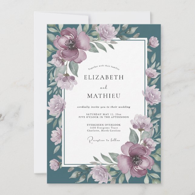 Invitation Composition Florale Mauve pour Mariage (Devant)