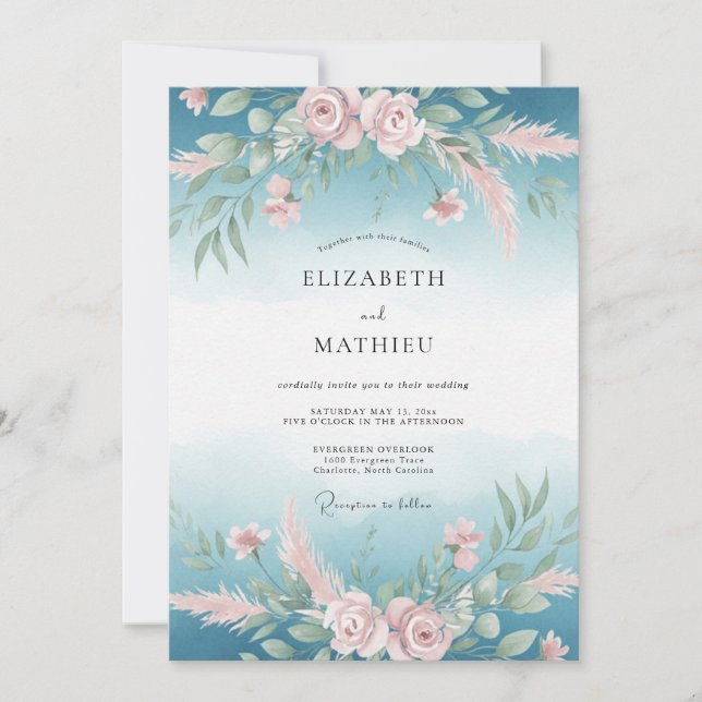 Invitation Composition florale rose carrelée pour mariage (Devant)