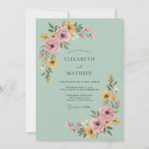 Invitation Composition florale rose sauge pour mariage