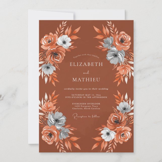 Invitation Composition florale Terracotta pour mariage (Devant)