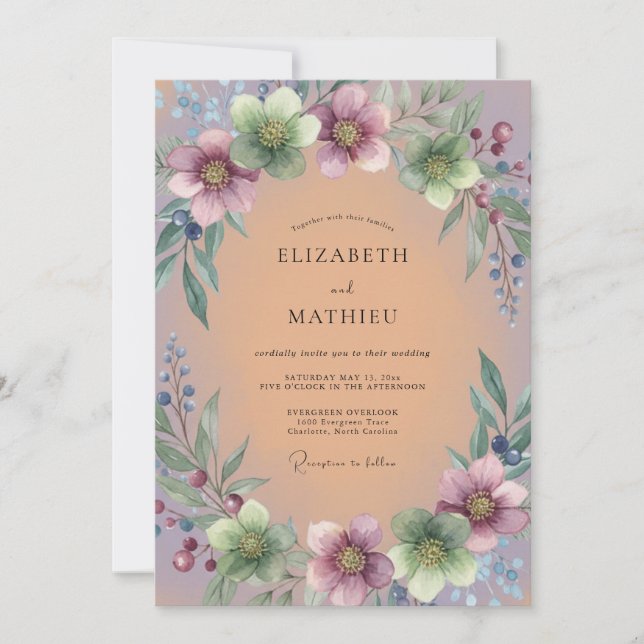 Invitation Composition florale violette pour mariage (Devant)
