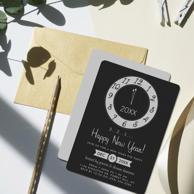 Invitation Compte à rebours Argent À Minuit Nouvel An Soir Fê (Créateur téléchargé)