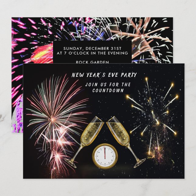 Invitation Compte à rebours des feux d'artifice du Nouvel An (Devant / Derrière)