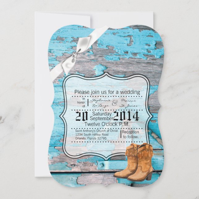 Invitation Compteur de bottes en bois de grange bleue 5x7 Fai (Devant)