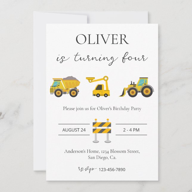 Invitation Conception à thème de construction Anniversaire (Devant)