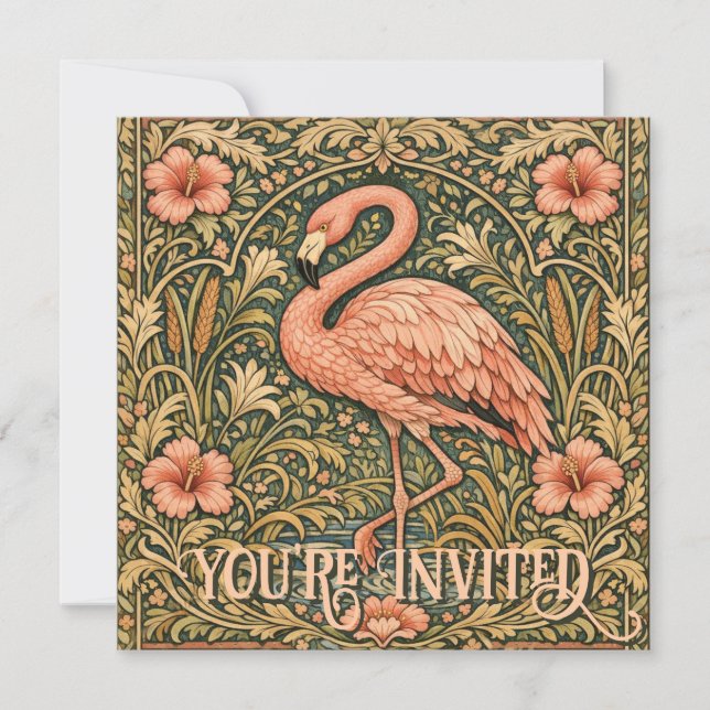 Invitation Conception art nouveau de flamant rose vintage (Devant)