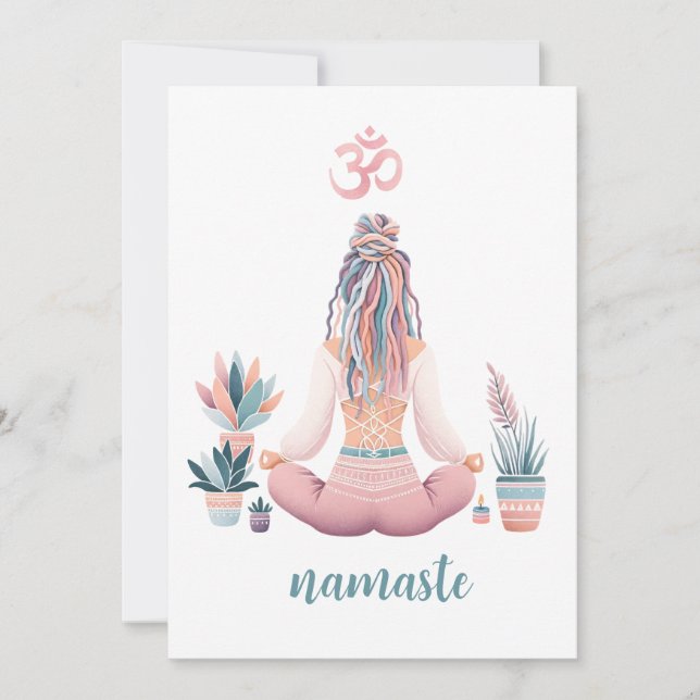 Invitation Conception Boho - Femme avec dreadlocks - Méditati (Devant)