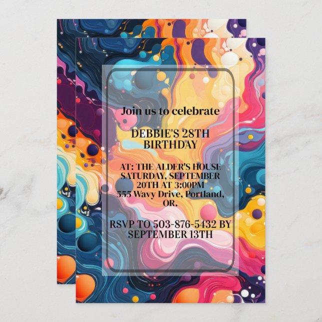 Invitation Conception colorée Wavy Design Anniversaire (Devant / Derrière)