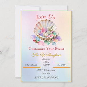 Invitation Conception Côtière Perle Coquillage Pastel Personn