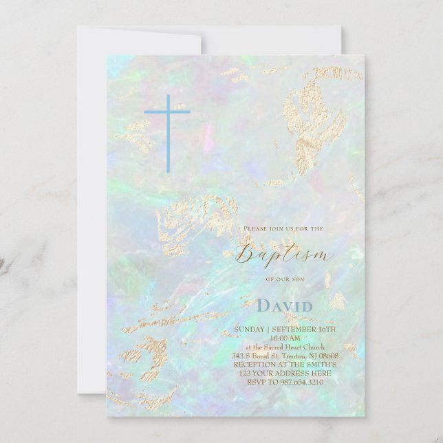 Invitation conception cristal bleu pastel Baptême (Devant)